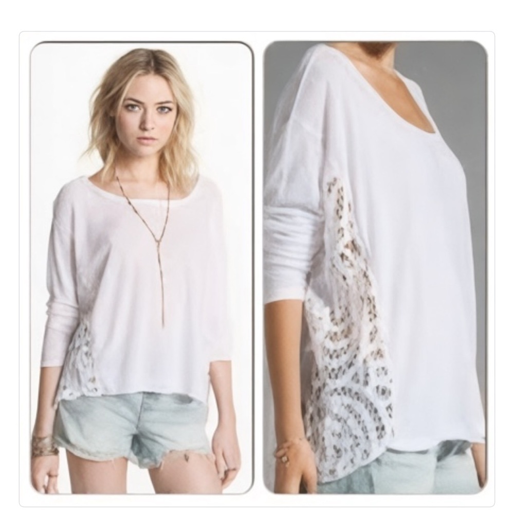 Free People white Asymmetrical Long Sleeve Blouse